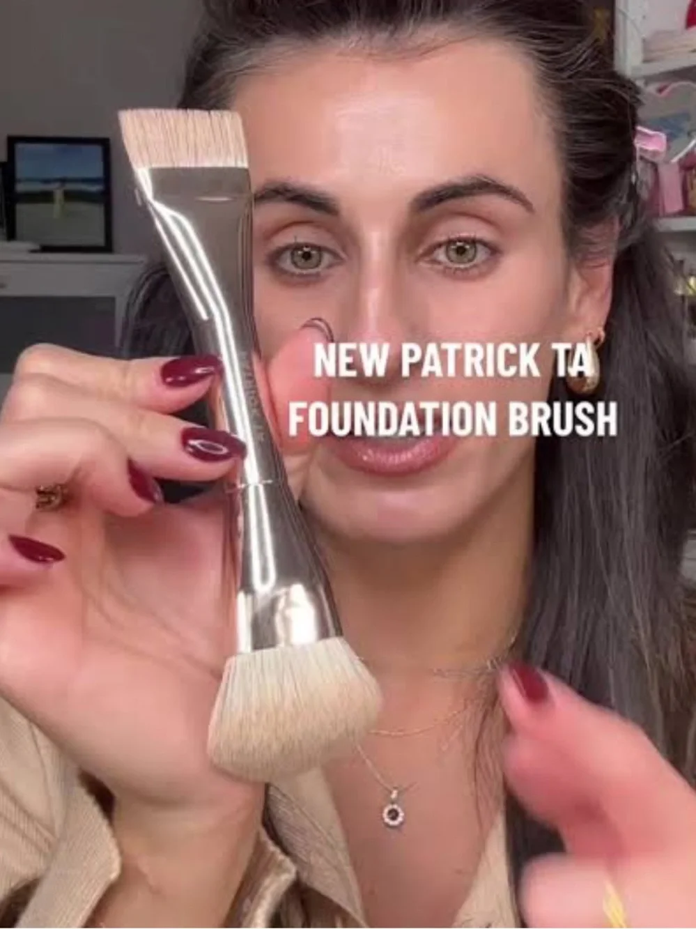 Patrick Ta Rose Gold Synthetic Dual Ended For Foundation Face Makeup Brush